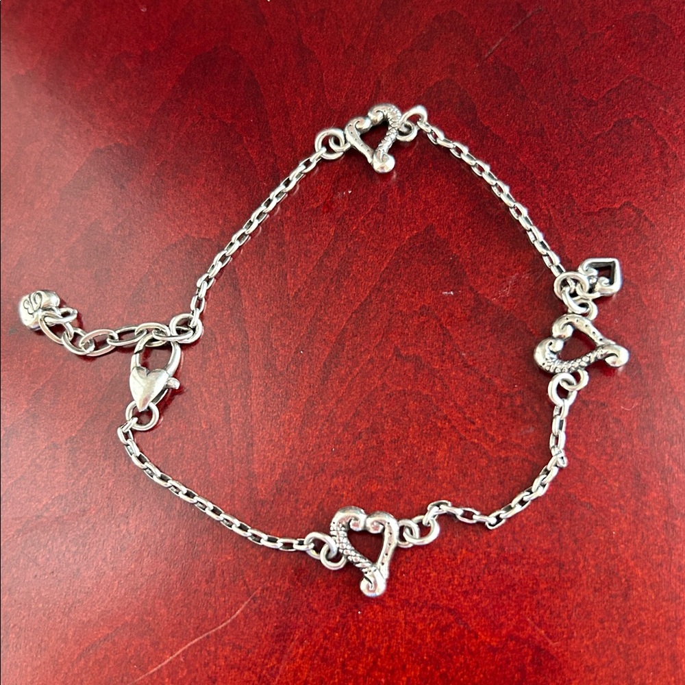 Vintage Brighton silver anklet 10 1/2” silver plate hearts ankle bracelet